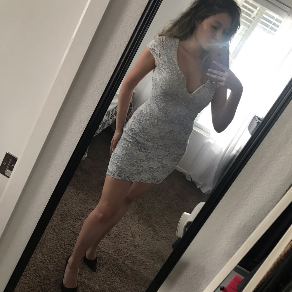 Periwinkle Lace Open Back Dress